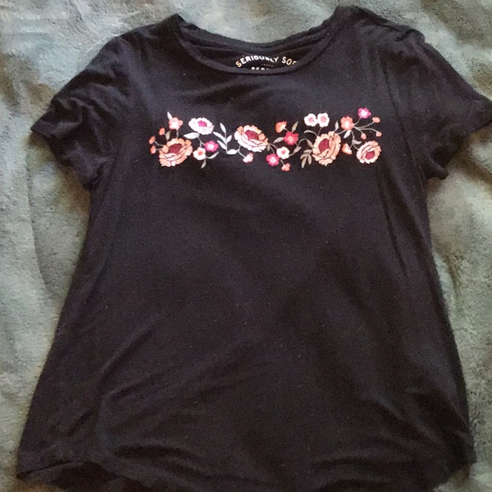 black tee with flowers